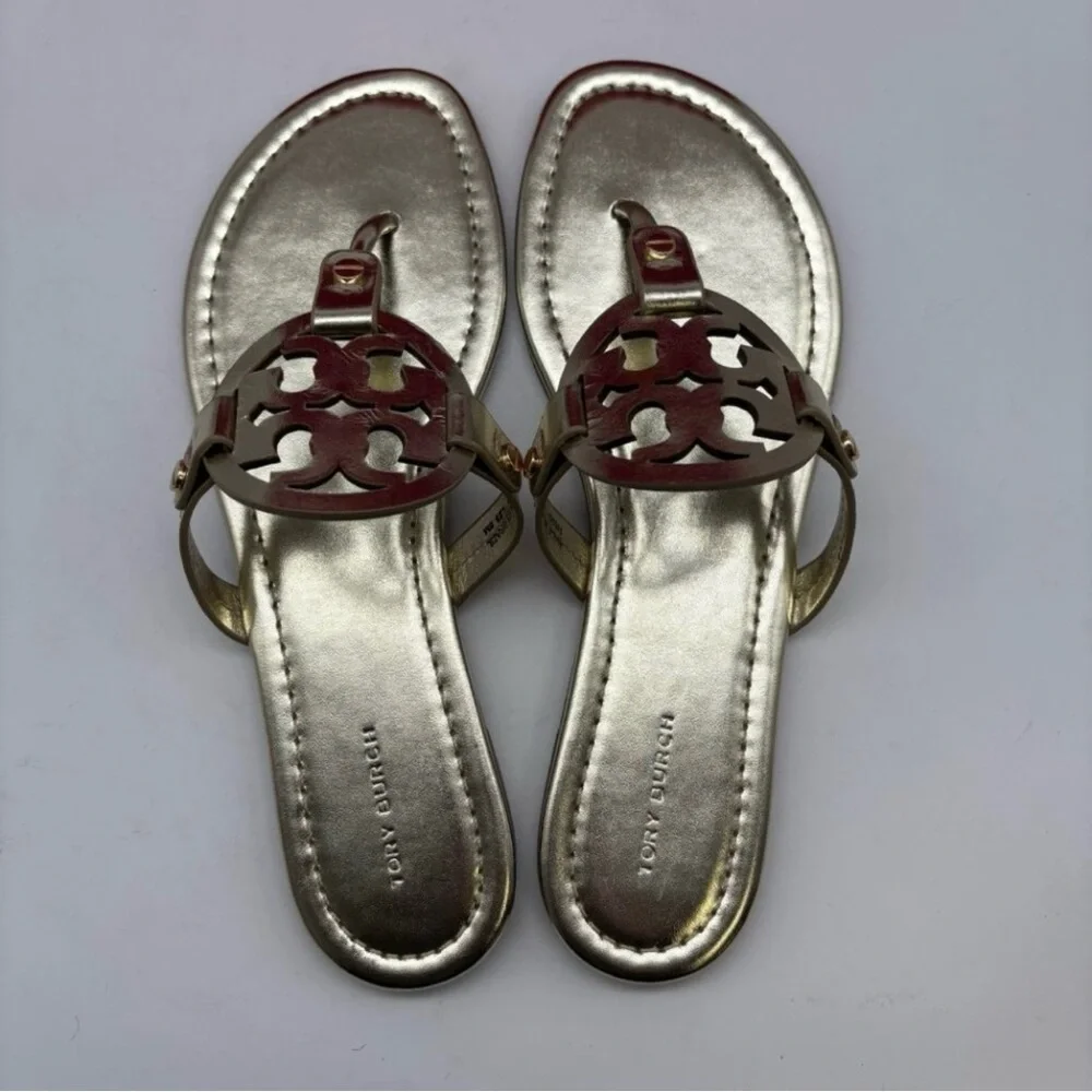 Tory Burch Miller Metallic Leather sandals In Sparkle Gold Brand New
